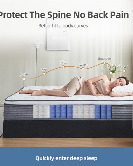 Full Size Mattress, 12 Inch Mattress Full with Pocket Spring and Memory Foam for Pressure Relief, Motion Isolation, Edge Support, Medium Firm Mattress in a Box, CertiPUR-US, Grey - LeafyLoom