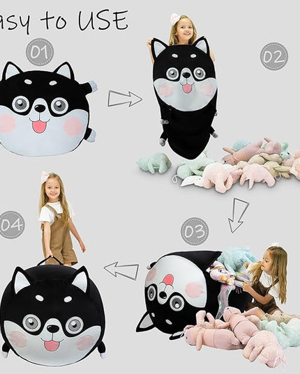 Toy Organizers and Storage for Kids Room Decorations, Childrens Bean Bag Chairs Black Cute Dog, Extra Large Size, Velvet Super Soft Cover Only - LeafyLoom