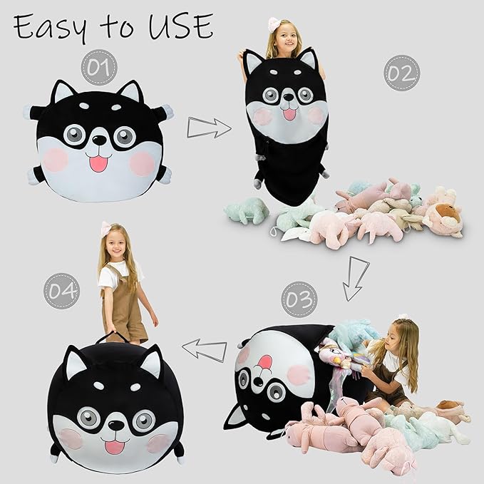 Toy Organizers and Storage for Kids Room Decorations, Childrens Bean Bag Chairs Black Cute Dog, Extra Large Size, Velvet Super Soft Cover Only - LeafyLoom