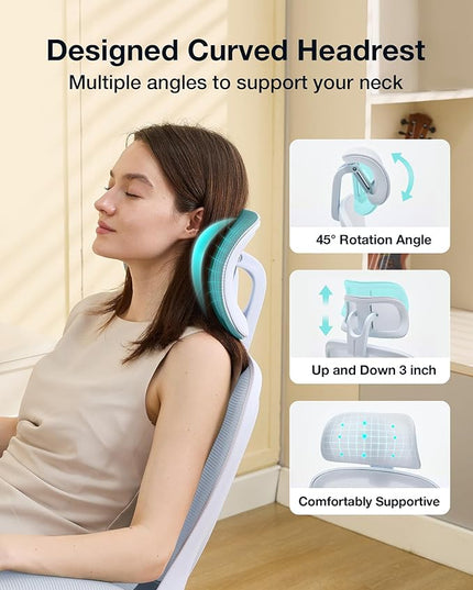 Ergonomic Office Chair with Tilt-Lock, Home Office Desk Chair with Auto Lumbar Support, High Back Mesh Desk Chair with Adjustable Headrest, Swivel Task Chair or Study Room Bedroom,White - LeafyLoom