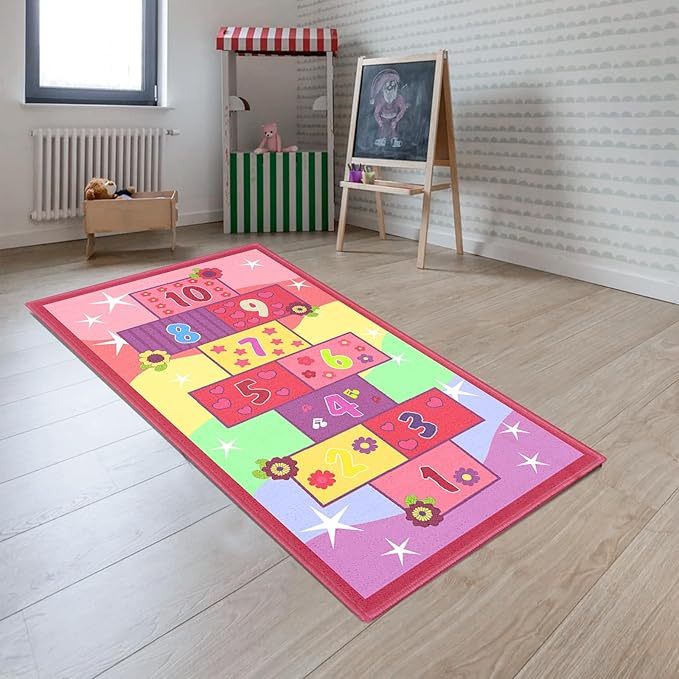 Booooom Jackson Hopscotch Kid Rug,40''x70'' kids Preschool Rugs for3, 4, 5, 6, and 7 Year Olds,Rainbow Rug for Girls Bedroom and kids playroom and Classroom - LeafyLoom
