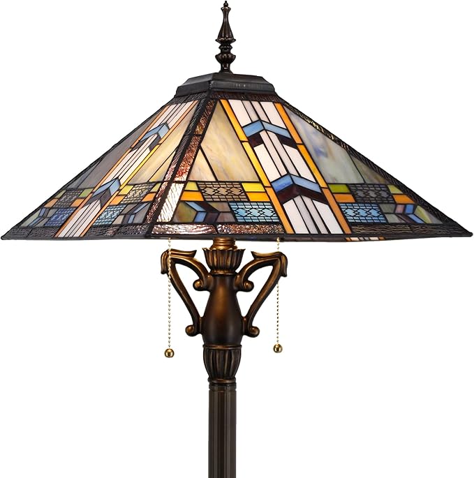 Tiffany Floor Lamp Mission Style Stained Glass Standing Reading Light 16X16X64 Inch Blue Cloudy - LeafyLoom