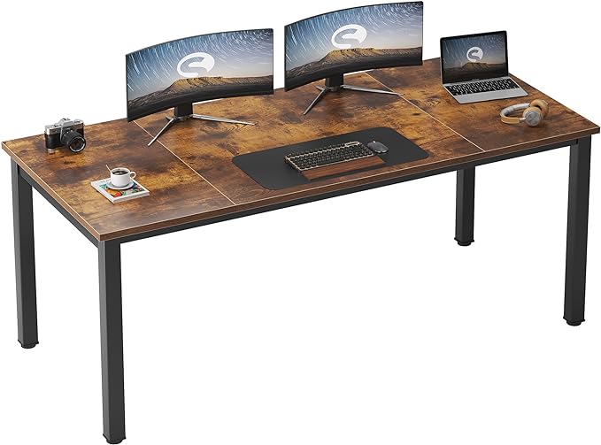 Need 70.8 Inch Executive Office Desk, Large Stylish Computer Desk, Simple Study Writing Desk, Workstation Business Furniture for Home Office, Rustic Brown - LeafyLoom