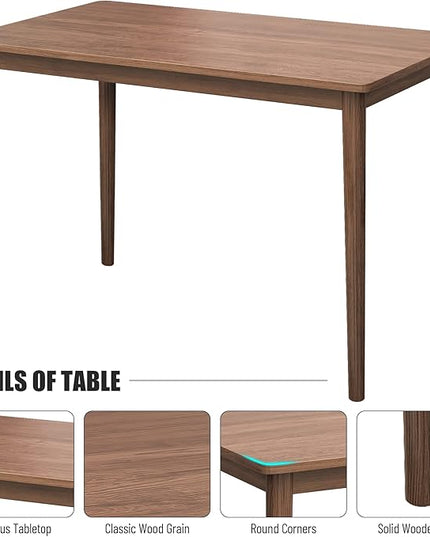 5 Piece Kitchen Dining, Wooden Rectangular Table Chairs and 2 Upholstered Bench, Retro Rustic Dinette Set for 6 People for Living Room Furniture, Walnut - LeafyLoom