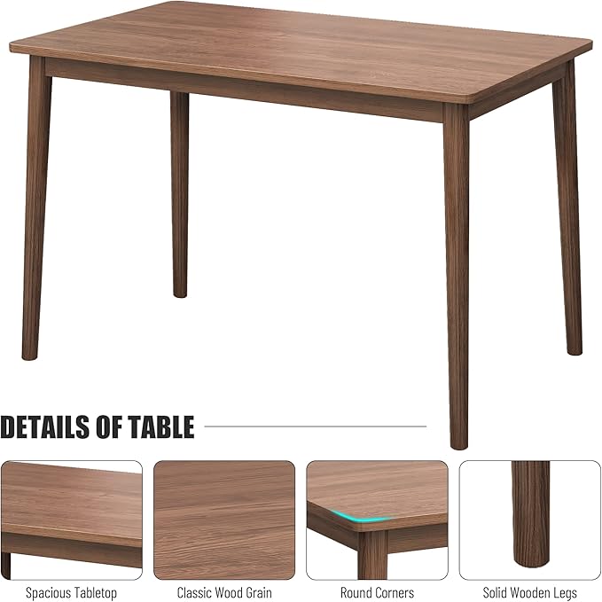 5 Piece Kitchen Dining, Wooden Rectangular Table Chairs and 2 Upholstered Bench, Retro Rustic Dinette Set for 6 People for Living Room Furniture, Walnut - LeafyLoom