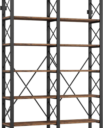 IRONCK Bookshelf Double Wide 6-Tier 76" H, Open Large Bookcase, Industrial Style Shelves, Wood and Metal Bookshelves for Home Office, Easy Assembly - LeafyLoom