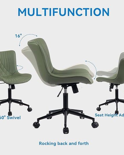 YOUNIKE Office Chair, Armless Desk Chair Computer Chair with Wheels, Modern Upholstered PU Leather Task Chair, Rolling Adjustable Swivel Home Office Desk Chair, Dark Green - LeafyLoom
