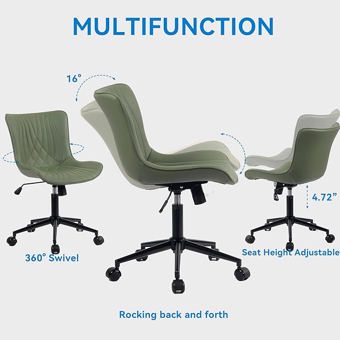 YOUNIKE Office Chair, Armless Desk Chair Computer Chair with Wheels, Modern Upholstered PU Leather Task Chair, Rolling Adjustable Swivel Home Office Desk Chair, Dark Green - LeafyLoom