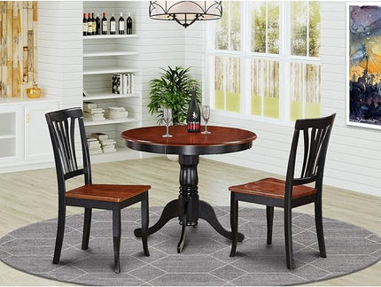 East West Furniture ANAV3-BLK-W 3 Piece Kitchen Set for Small Spaces Contains a Round Table with Pedestal and 2 Dining Room Chairs, 36x36 Inch - LeafyLoom