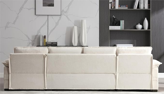 U Shaped Symmetrical Sectional Couch with Waist Poillows and Detachable Pillow Armrest, 6 Seater Oversized Modular Lounge Sofa with Double Chaise & Memory Foam for Living Room Apartment - LeafyLoom