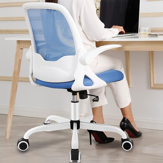 KERDOM Office Chair, Ergonomic Desk Chair, Breathable Mesh Computer Chair, Comfy Swivel Task Chair with Flip-up Armrests and Adjustable Height - LeafyLoom