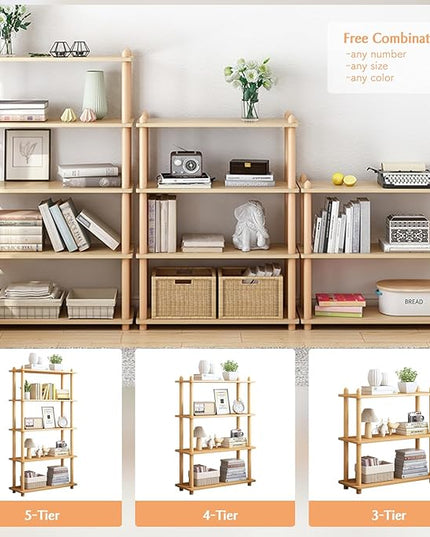 IOTXY 4-Tier Wooden Shelf Bookcase - Modern Open Bookshelf, Free Standing Storage Rack, Multifunctional Display Stand for Home and Office, White, Rectangle - LeafyLoom