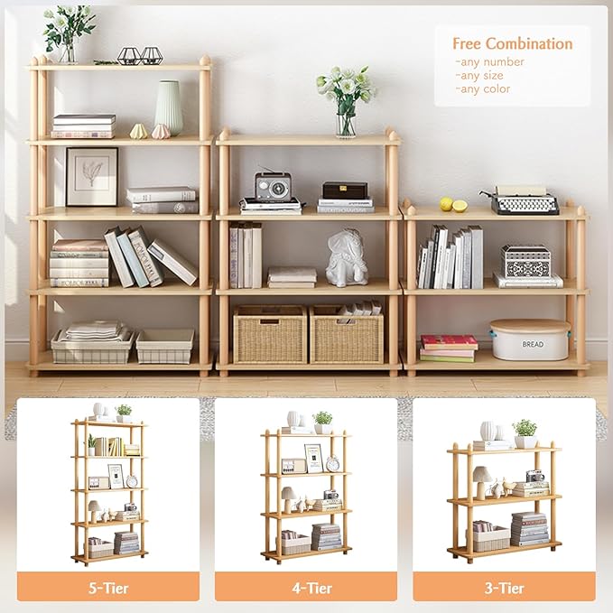 IOTXY 4-Tier Wooden Shelf Bookcase - Modern Open Bookshelf, Free Standing Storage Rack, Multifunctional Display Stand for Home and Office, White, Rectangle - LeafyLoom