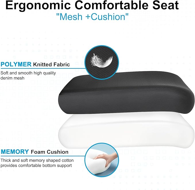 Misolant Ergonomic Office Chair, Desk Chair with Lumbar Support, Mesh Office Chair, Ergonomic Chair with Adjustable Headrest and Armrest,Comfortable Office Chair for Home（Black） - LeafyLoom