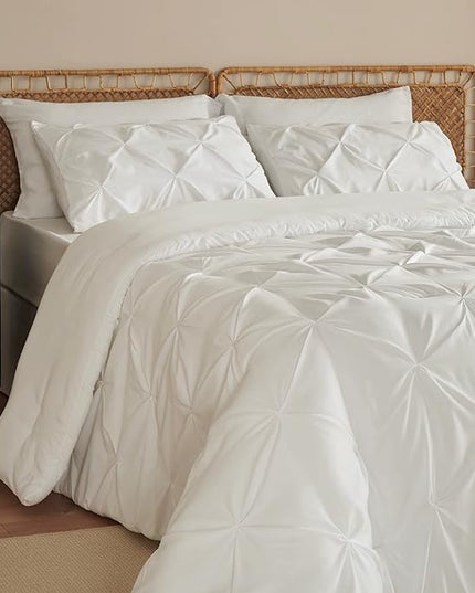 Bedsure California King Comforter Set - Cal King Bed Set 7 Pieces, Pinch Pleat Ivory Cali King Bedding Set with Comforter, Sheets, Pillowcases & Shams - LeafyLoom