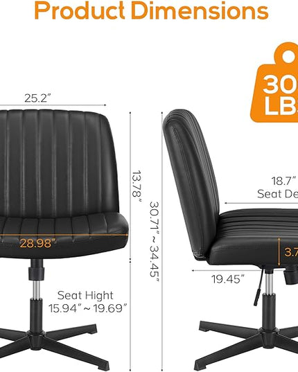 Criss Cross Chair, Cross Legged Office Chair, Wide Comfty Desk Chair, No Wheels Armless Computer Task Chair, Swivel Vanity Home Chair, Height Adjustable - LeafyLoom