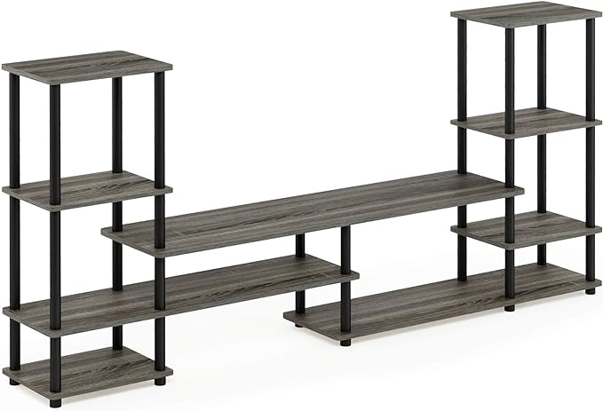 FURINNO Turn-N-Tube Grand Entertainment Center, French Oak Grey/Black - LeafyLoom