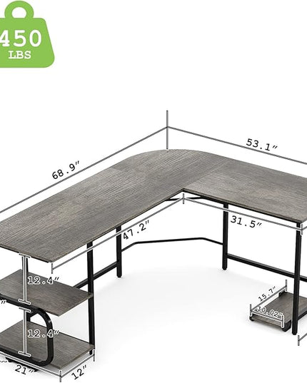 Teraves Reversible L Shaped Desk with Large Surface, 69 Inch Sturdy Corner Desk with Storage Shelves, Premium Office Computer Desk Workstation for Home Office Gaming - LeafyLoom