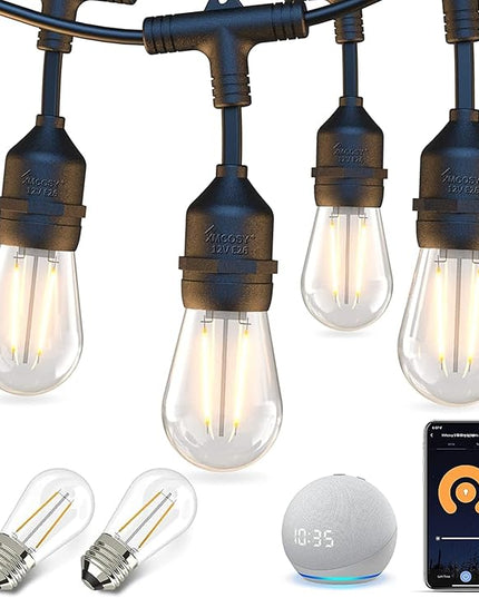 XMCOSY+ Smart LED Outdoor String Lights, 123Ft Patio Lights with 40 Shatterproof Dimmable Edison Bulbs, WiFi & App Control, Work with Alexa, IP65 Waterproof String Light for Outside Bistro Porch XMcosy