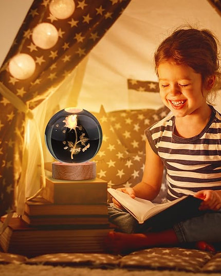 Rose Lamp Cute Gifts for Women, Large 3D Rose Night Light, Crystal Light up Rose Lamp 16 Color Changing with Remote Control for Bedroom Decor, I Love You Rose Glass - LeafyLoom