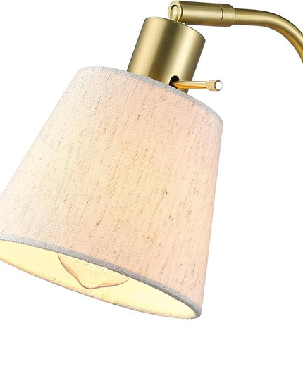Globe Electric 61000057 16" Desk Lamp, Matte Brass Finish, White Linen Shade, Pivot Joint, On/Off Rotary Switch on Socket, E26 Base Bulb, Lamp for Living Room, Home Office, Home Improvement - LeafyLoom