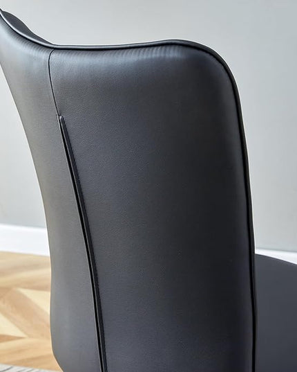 Modern Dining Chairs Set of 4, PU Leather Seat Cushions Black Dining Room Chair, with Black Metal Legs Kitchen Chair for Home Living Room, Restaurant, Black Chair Black Legs - LeafyLoom