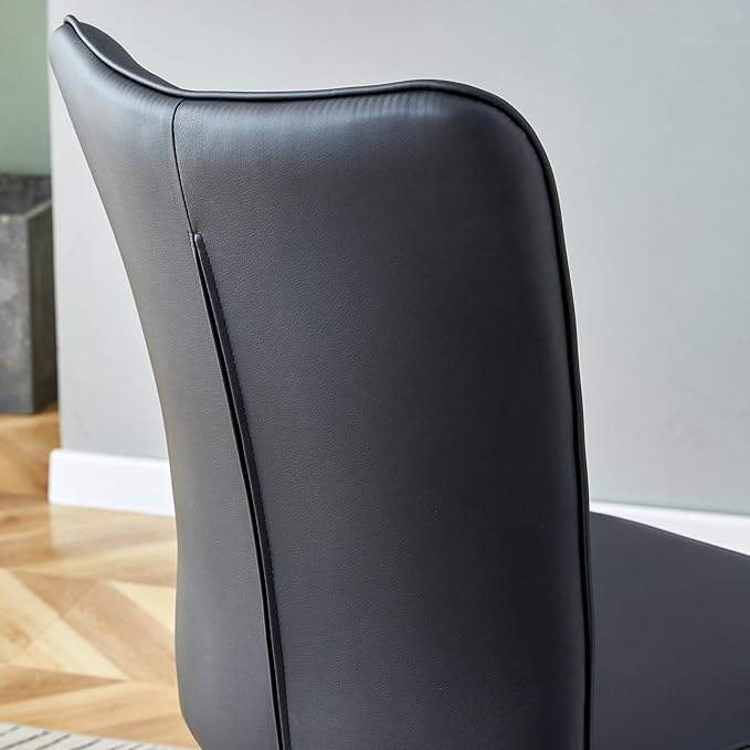 Modern Dining Chairs Set of 4, PU Leather Seat Cushions Black Dining Room Chair, with Black Metal Legs Kitchen Chair for Home Living Room, Restaurant, Black Chair Black Legs - LeafyLoom