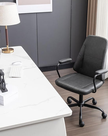 Executive Office Chair, Home Office Desk Chair, Mid Back PU Leather Desk Chair, 360° Swivel Computer Chair, Height Adjustable Tilt Vanity Task Chair for Office, Reading Meeting Room - LeafyLoom
