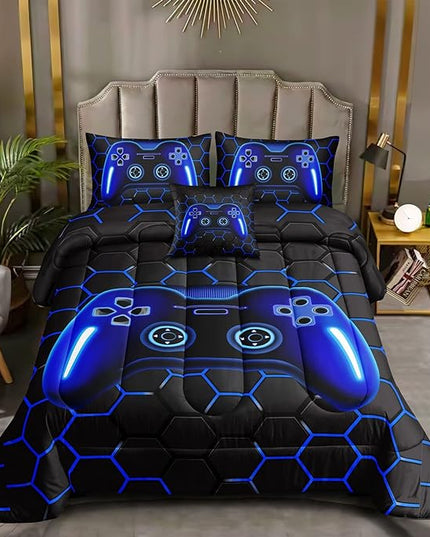 6 Pieces Bed in A Bag Gamer Bedding Set for Boys Kids Adult Gaming Comforters Set,Boys Bed in A Bag Set Full Size Comforter with Fitted Shee Flat Sheet Pillowcase pillowsham,DJTH5025Full - LeafyLoom