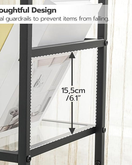 HOOBRO 3-Tier Bookcase, Tempered Glass Bookshelves, Record Storage Rack with Side Fence, Storage Shelves for Bathroom, Slim Shelving Unit for for Living Room, Home Office, Black BK81CJ01 - LeafyLoom