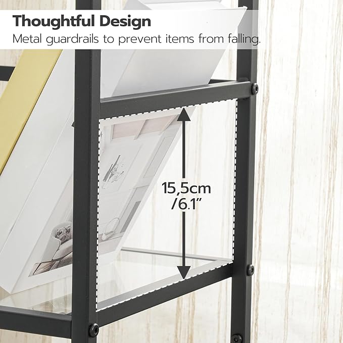 HOOBRO 3-Tier Bookcase, Tempered Glass Bookshelves, Record Storage Rack with Side Fence, Storage Shelves for Bathroom, Slim Shelving Unit for for Living Room, Home Office, Black BK81CJ01 - LeafyLoom