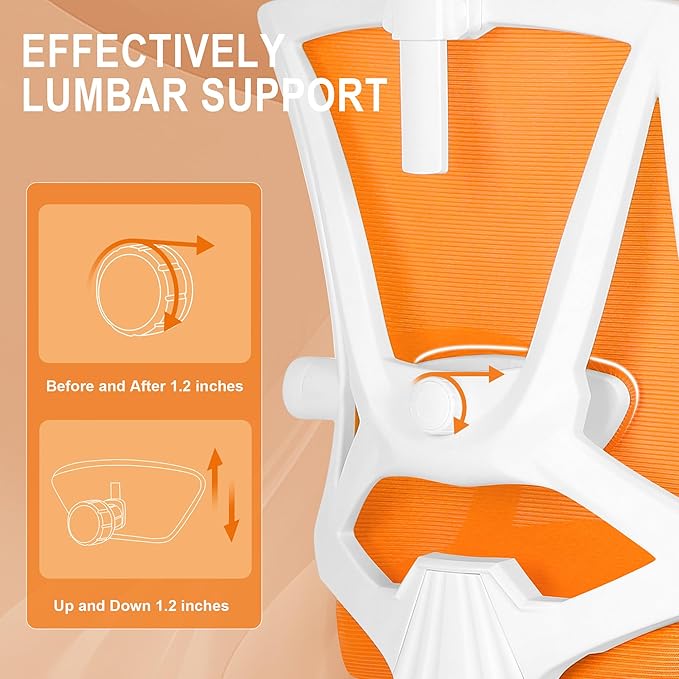 Misolant Ergonomic Office Chair with Footrest, Ergonomic Desk Chair with Adjustable 2D Lumbar Support, High Back Office Chair with Adjustable Headrest, Comfortable Office Chair Orange - LeafyLoom