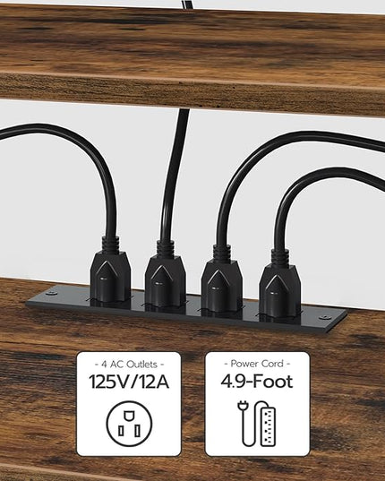 HOOBRO TV Stand with Power Outlets to 75 Inches, TV Console Table with Open Storage Shelves Cabinet, Industrial Media Entertainment Center for Living Room Bedroom, Rustic Brown and Black BF80DS01 - LeafyLoom