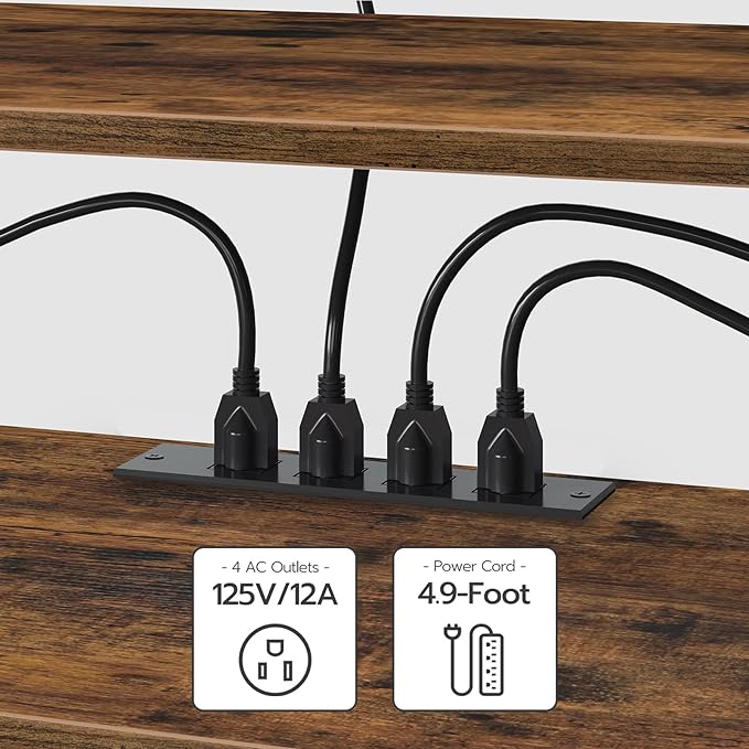 HOOBRO TV Stand with Power Outlets to 75 Inches, TV Console Table with Open Storage Shelves Cabinet, Industrial Media Entertainment Center for Living Room Bedroom, Rustic Brown and Black BF80DS01 - LeafyLoom