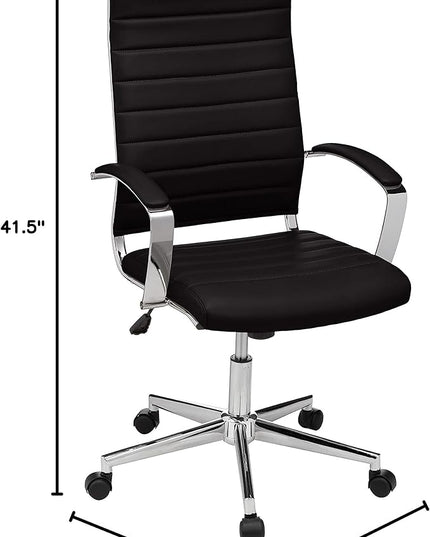 Amazon Basics Executive Modern Office Computer Desk Task Chair with Armrests, High-Back, Adjustable, Lumbar Support, 360 Swivel Rolling,330 Lb Capacity, 23.9"D x 24.69"W x 41.5"H, Black Faux Leather - LeafyLoom