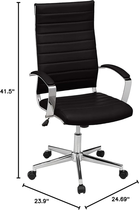 Amazon Basics Executive Modern Office Computer Desk Task Chair with Armrests, High-Back, Adjustable, Lumbar Support, 360 Swivel Rolling,330 Lb Capacity, 23.9"D x 24.69"W x 41.5"H, Black Faux Leather - LeafyLoom
