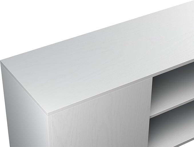 Yusong TV Stand for 55/65 inch TV, Mid Century Modern TV Console Table, Media Entertainment Center with Storage for Living Room Bedroom, Wood TV Cabinet, Oak White - LeafyLoom