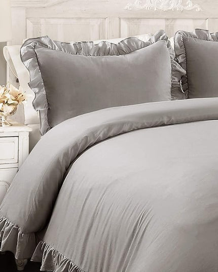 Lush Decor Reyna Ruffle Comforter Set - 3 Piece Cozy Ruffled Bedding Set - Timeless Elegance and Comfort for Bedroom - King, Gray - LeafyLoom