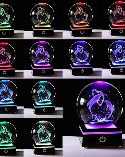 Qianwei 3D Laser Crystal Ball Dolphin Gifts for Women Men,Dolphin Decor Glass Figurines Statue Stuff for Room Decorations Birthday for Lovers Keepsake Paperweight (2 Dolphin in The Crystal Ball) - LeafyLoom