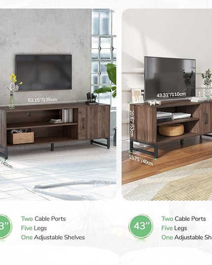 Novilla Media Console, TV Stand for TV's up to 58" Flat Screen Living Room Storage Cabinet Doors and Shelves Entertainment Center, 53 Inches, Walnut - LeafyLoom