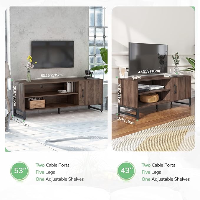 Novilla Media Console, TV Stand for TV's up to 58" Flat Screen Living Room Storage Cabinet Doors and Shelves Entertainment Center, 53 Inches, Walnut - LeafyLoom