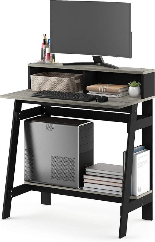 Furinno Simplistic A Frame Computer Desk, Black/French Oak Grey - LeafyLoom
