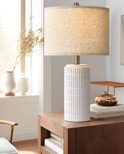 PoKat 23" Table Lamp, Farmhouse Bedside Lamps for Bedroom Set of 2, Ceramic End Table Lamps for Living Room, Traditional Nightstand Desk Lamps, Frosted White Lamps, Medium - LeafyLoom