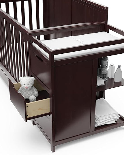 Graco Hadley 5-in-1 Convertible Crib and Changer with Drawer (Espresso) – GREENGUARD Gold Certified, Crib and Changing Table Combo with Drawer, Includes Baby Changing Pad, Converts to Full-Size Bed - LeafyLoom