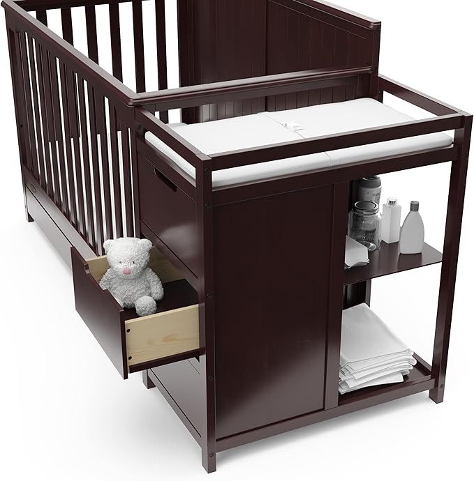 Graco Hadley 5-in-1 Convertible Crib and Changer with Drawer (Espresso) – GREENGUARD Gold Certified, Crib and Changing Table Combo with Drawer, Includes Baby Changing Pad, Converts to Full-Size Bed - LeafyLoom