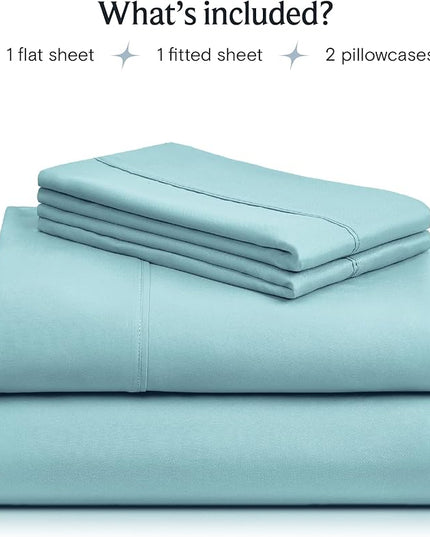 LuxClub 4 PC Sheet Bed Sheets Deep Pockets 18" Eco Friendly Wrinkle Free-Kids-Fitted Sheets Machine Washable Hotel Bedding Silky Soft - Aqua Twin XL - LeafyLoom