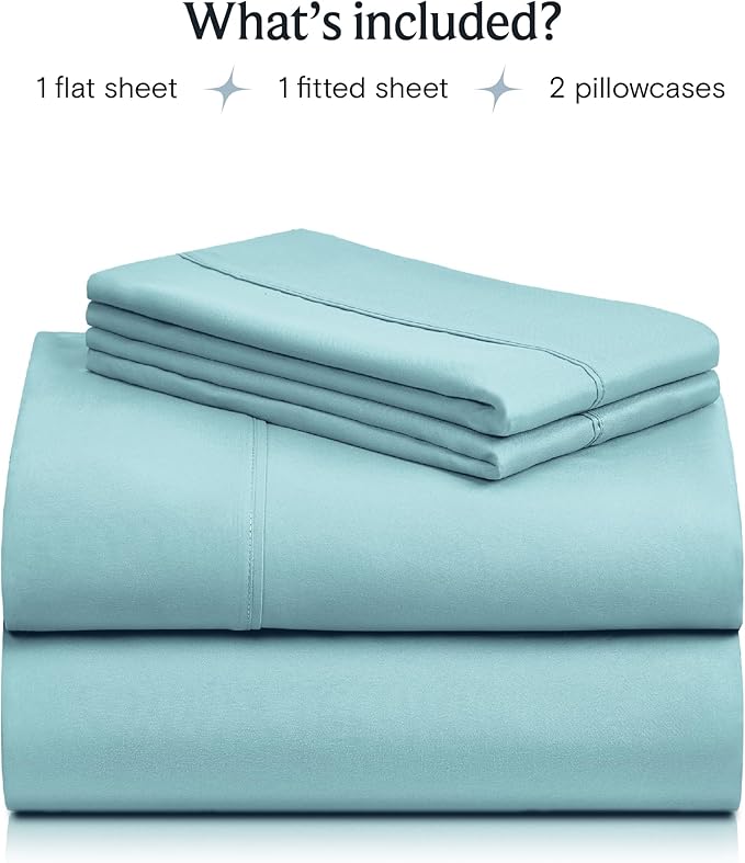 LuxClub 4 PC Sheet Bed Sheets Deep Pockets 18" Eco Friendly Wrinkle Free-Kids-Fitted Sheets Machine Washable Hotel Bedding Silky Soft - Aqua Twin XL - LeafyLoom