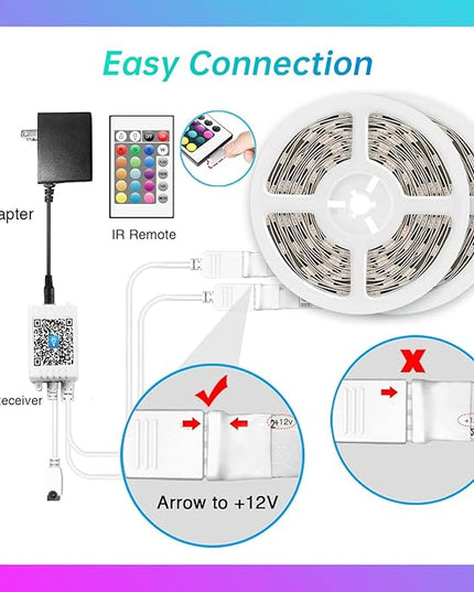 TJOY 130ft Bluetooth LED Strip Lights, RGB Color Changing, Music Sync, App Control, Indoor Usage, 5050 SMD, 2 Rolls, for Bedroom Kitchen TV Party (APP+Remote +Mic) TJOY