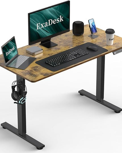 48 * 24 Inches Electric Standing Desk, Adjustable Height Sit Stand Up Desk with 3 Memory Presets, Motorized Home Office Computer Gaming Workstation Desk, Rustic Brown - LeafyLoom