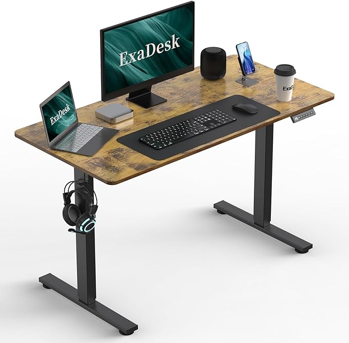 48 * 24 Inches Electric Standing Desk, Adjustable Height Sit Stand Up Desk with 3 Memory Presets, Motorized Home Office Computer Gaming Workstation Desk, Rustic Brown - LeafyLoom